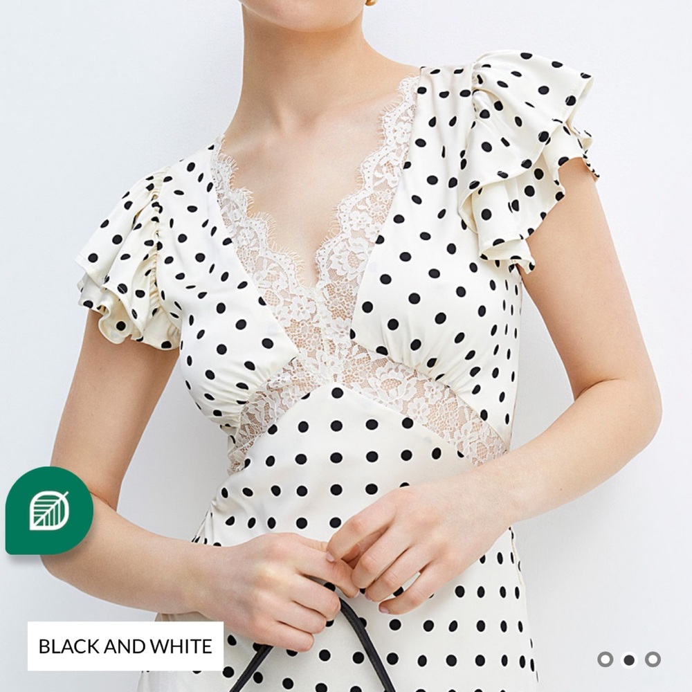 Polka dot and lace satin midi dress